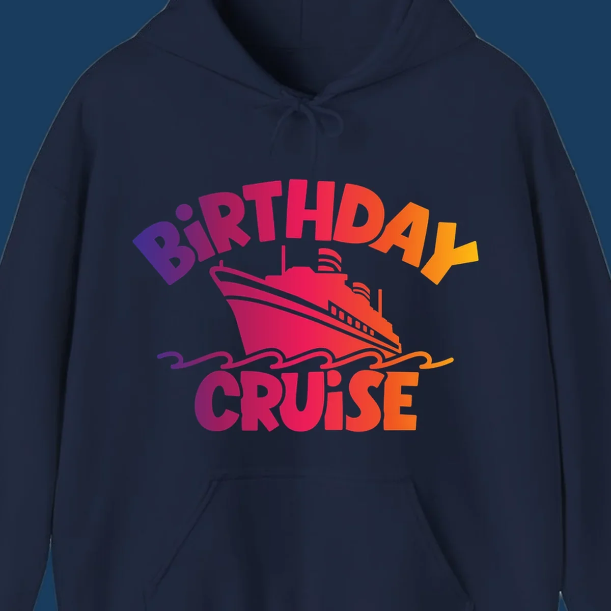 Birthday cruise ship with colorful text celebrating a birthday.