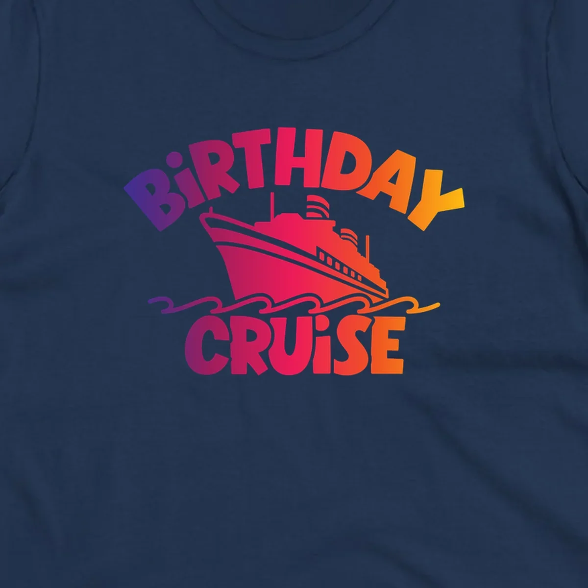Birthday cruise ship with colorful text celebrating a birthday.