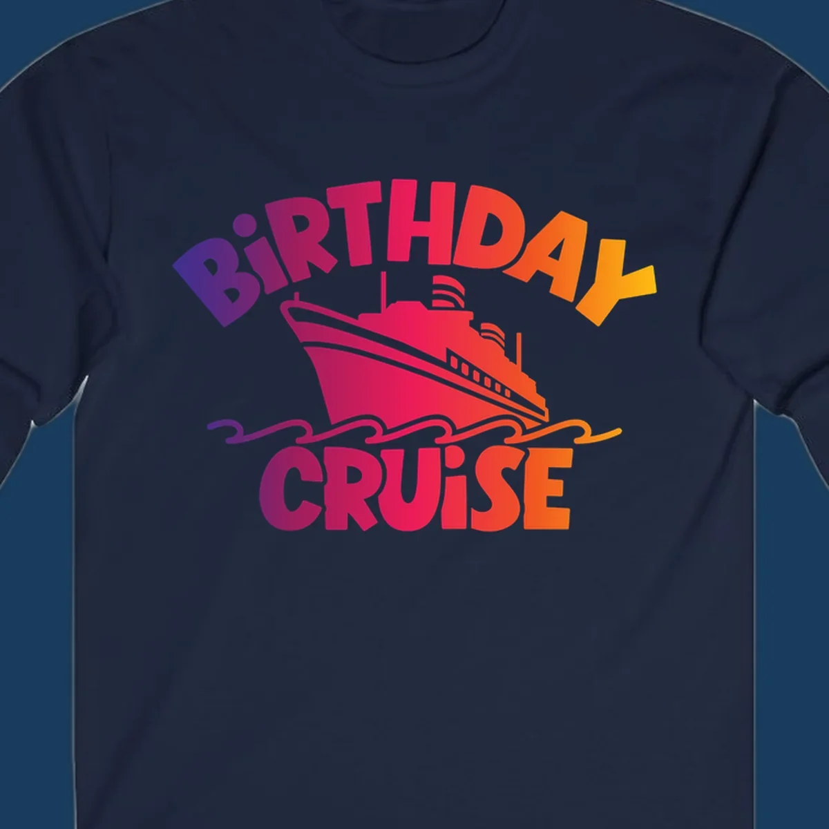 Birthday cruise ship with colorful text celebrating a birthday.