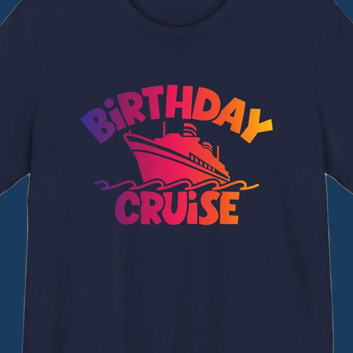 Birthday cruise ship with colorful text celebrating a birthday.