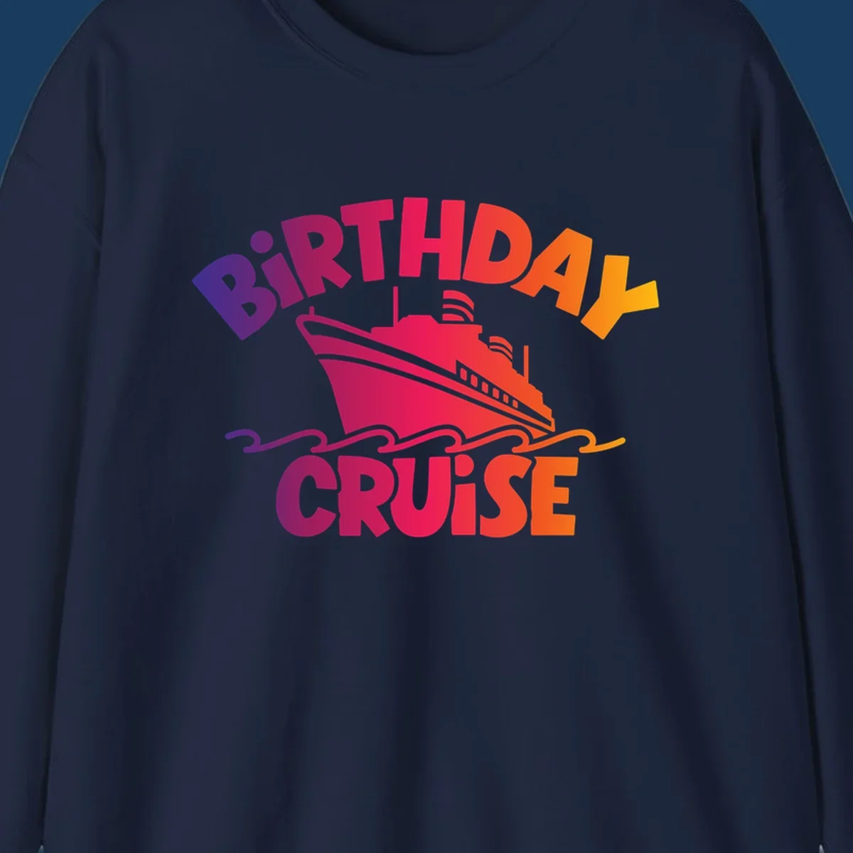 Birthday cruise ship with colorful text celebrating a birthday.
