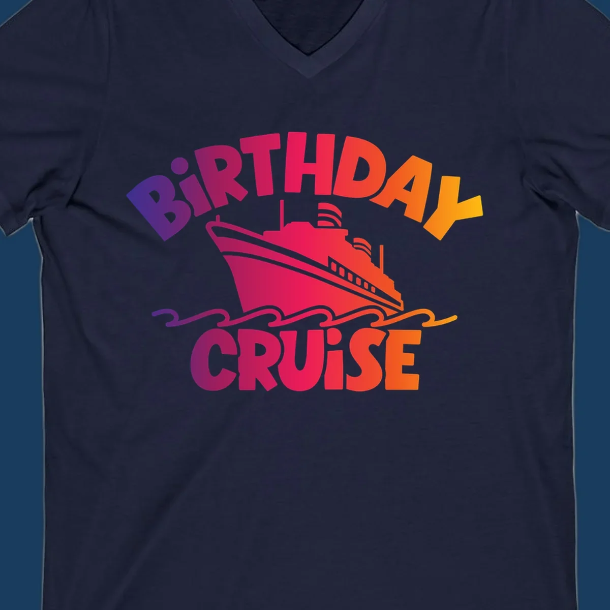 Birthday cruise ship with colorful text celebrating a birthday.