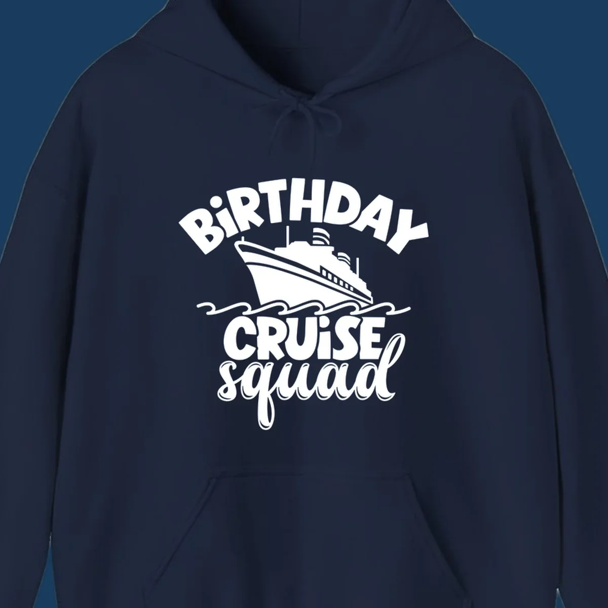 Birthday cruise squad design with a cruise ship and text.