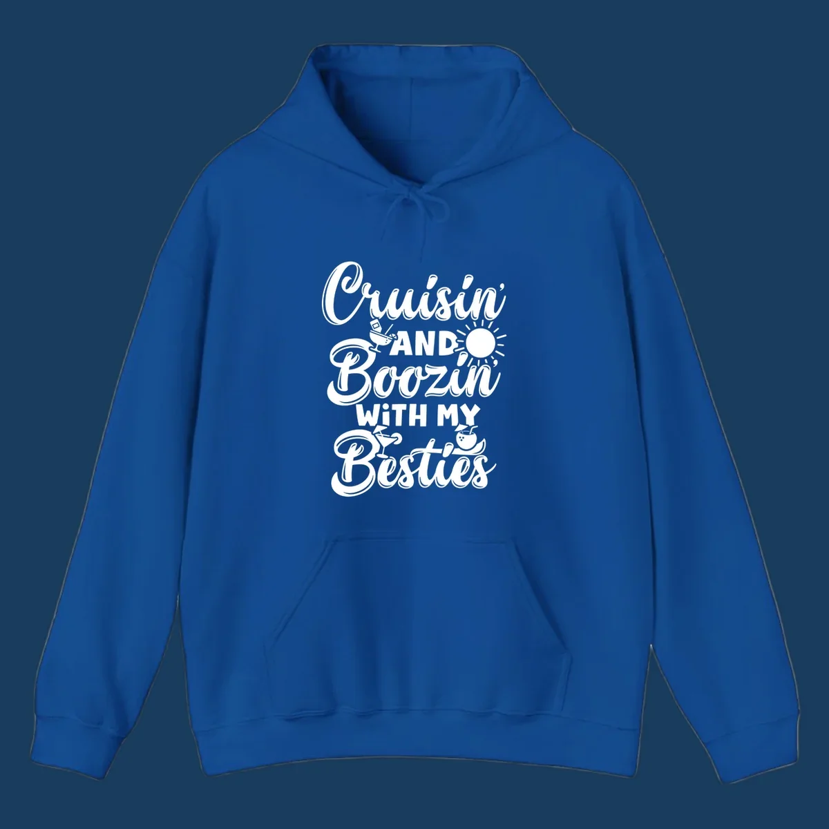 Cruisin and Boozin With My Besties text and cocktail graphics for a funny cruise shirt.