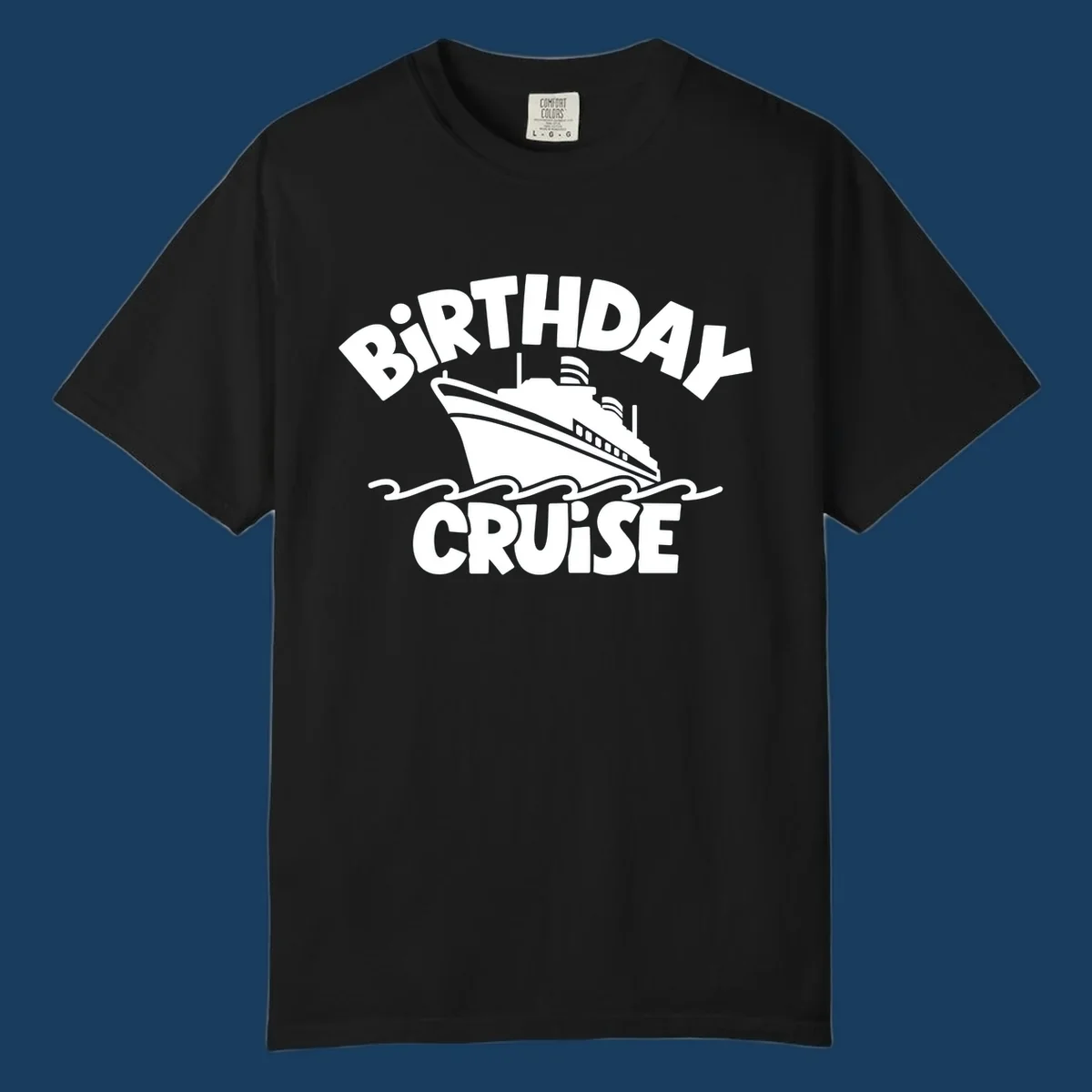 Birthday cruise ship illustration with text, birthday cruise ship