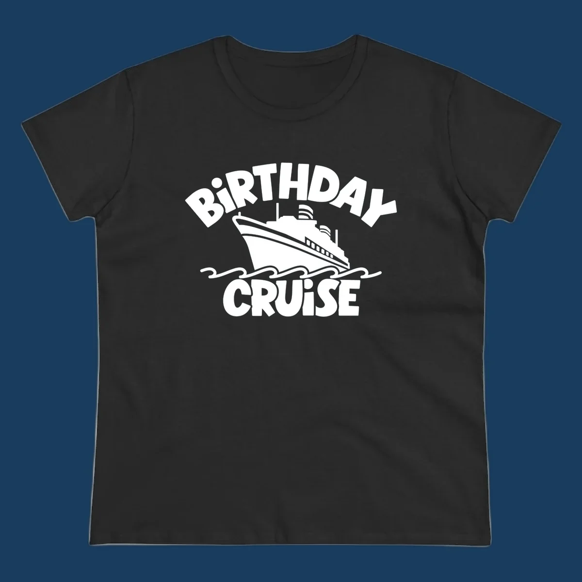 Birthday cruise ship illustration with text, birthday cruise ship