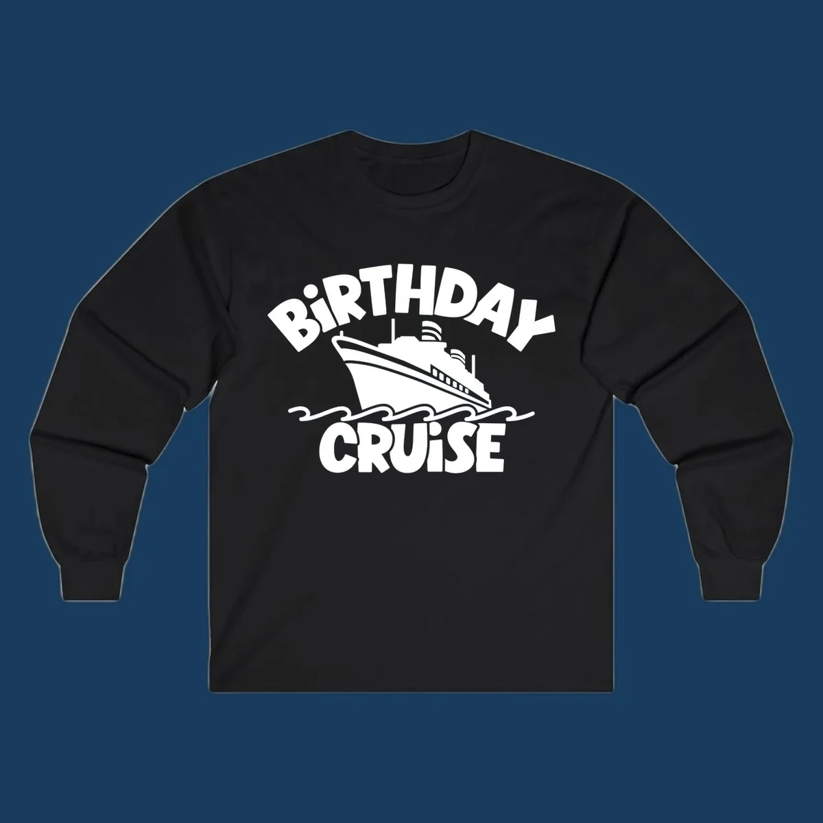 Birthday cruise ship illustration with text, birthday cruise ship