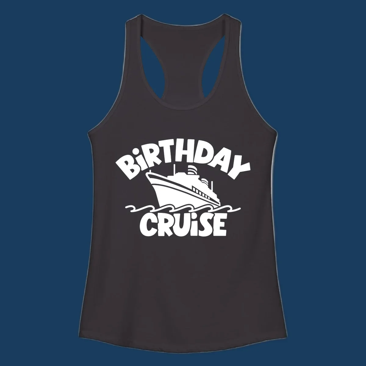 Birthday cruise ship illustration with text, birthday cruise ship