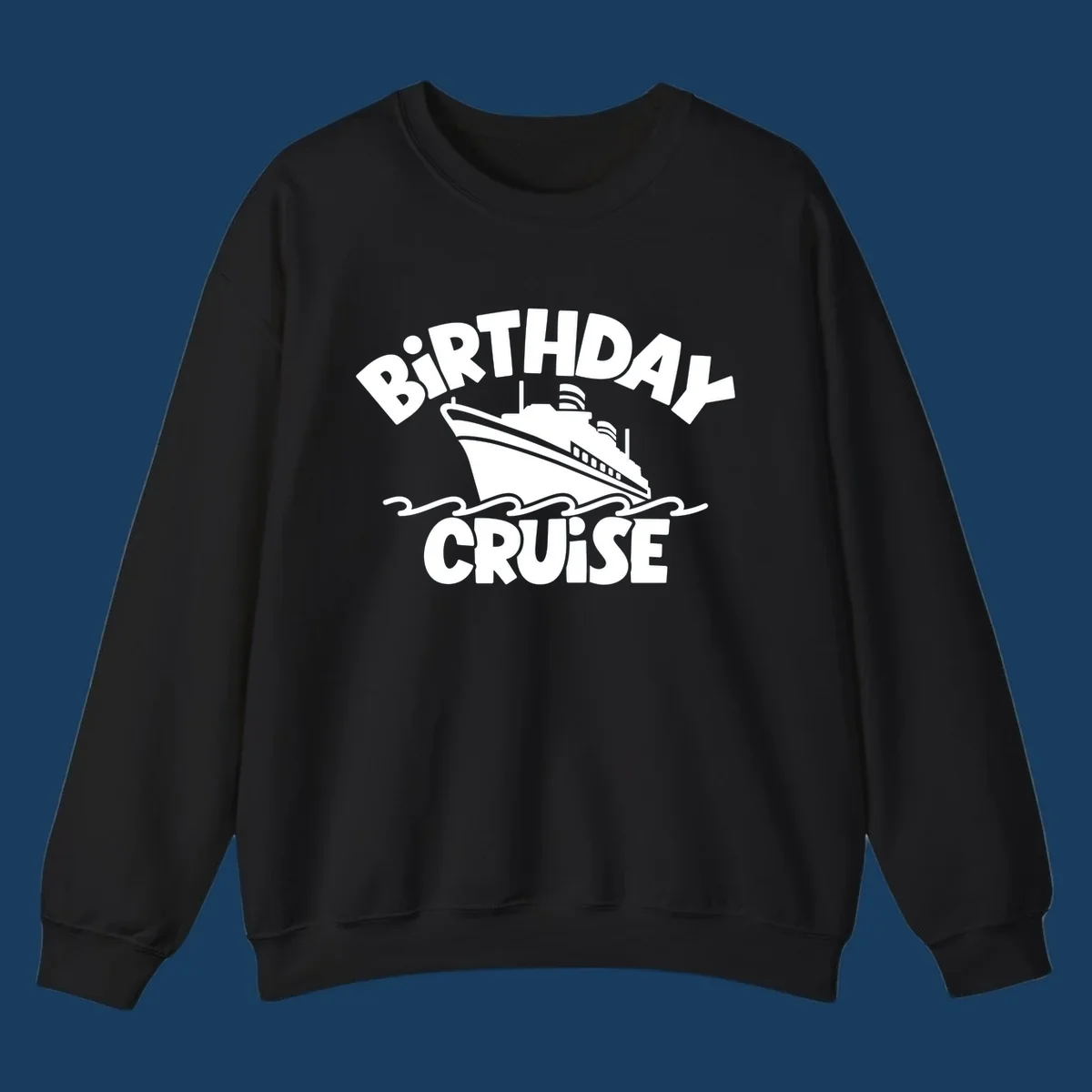 Birthday cruise ship illustration with text, birthday cruise ship