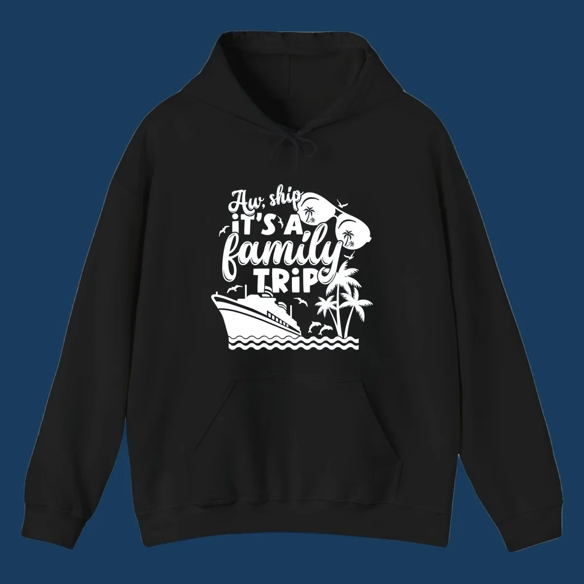 Aw, ship it's a family trip with cruise ship, palm trees, dolphins, and sunglasses. Funny cruise design.