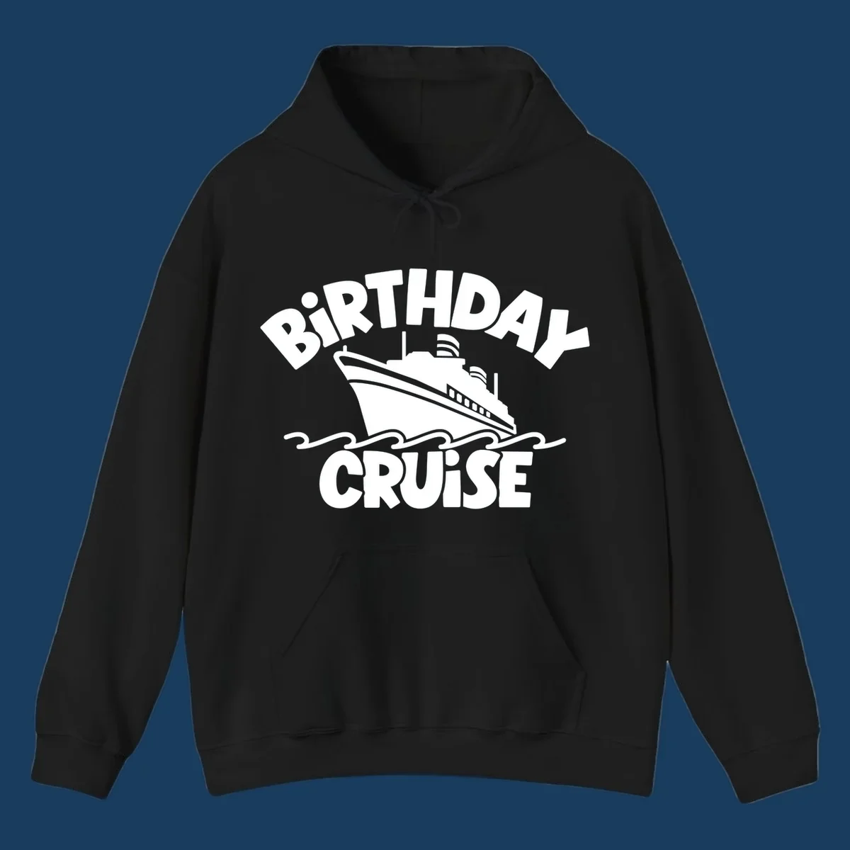 Birthday cruise ship design with text and waves