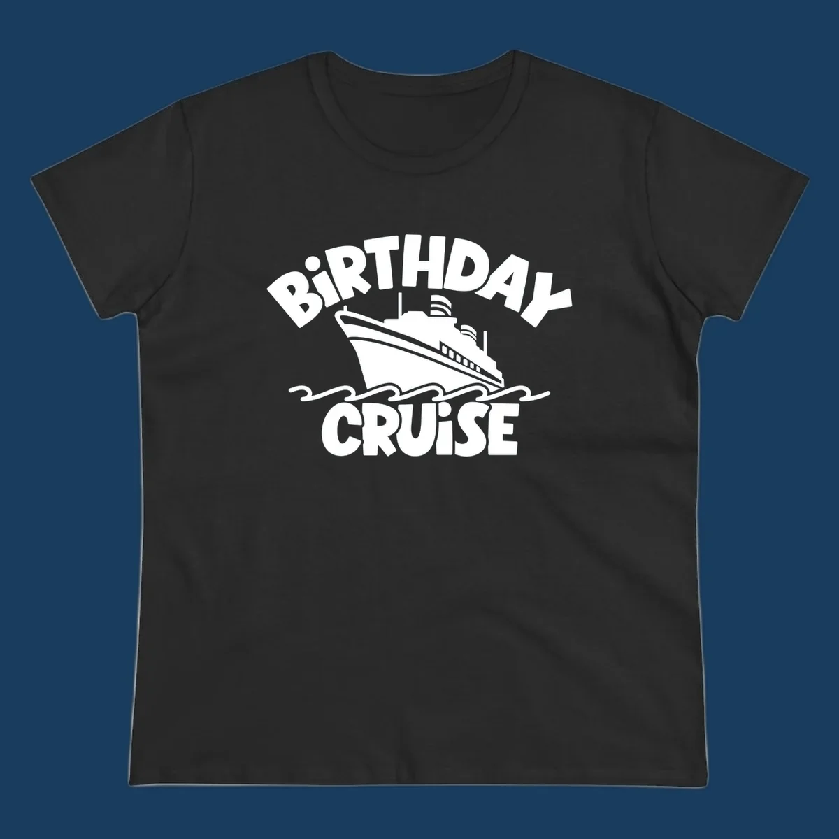Birthday cruise ship design with text and waves