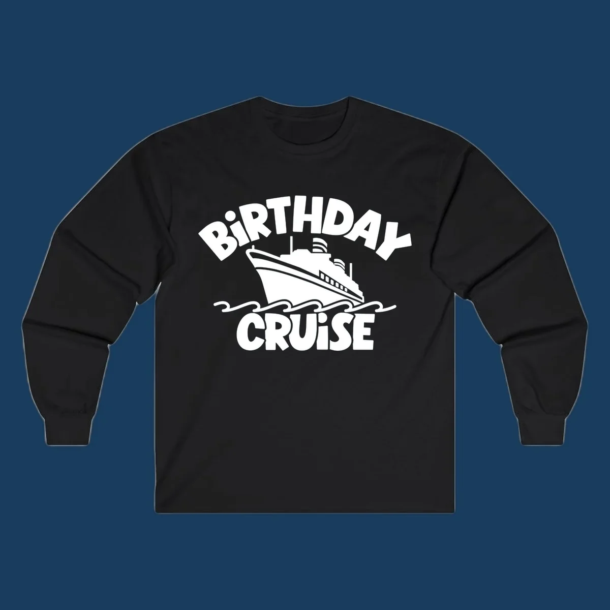 Birthday cruise ship design with text and waves