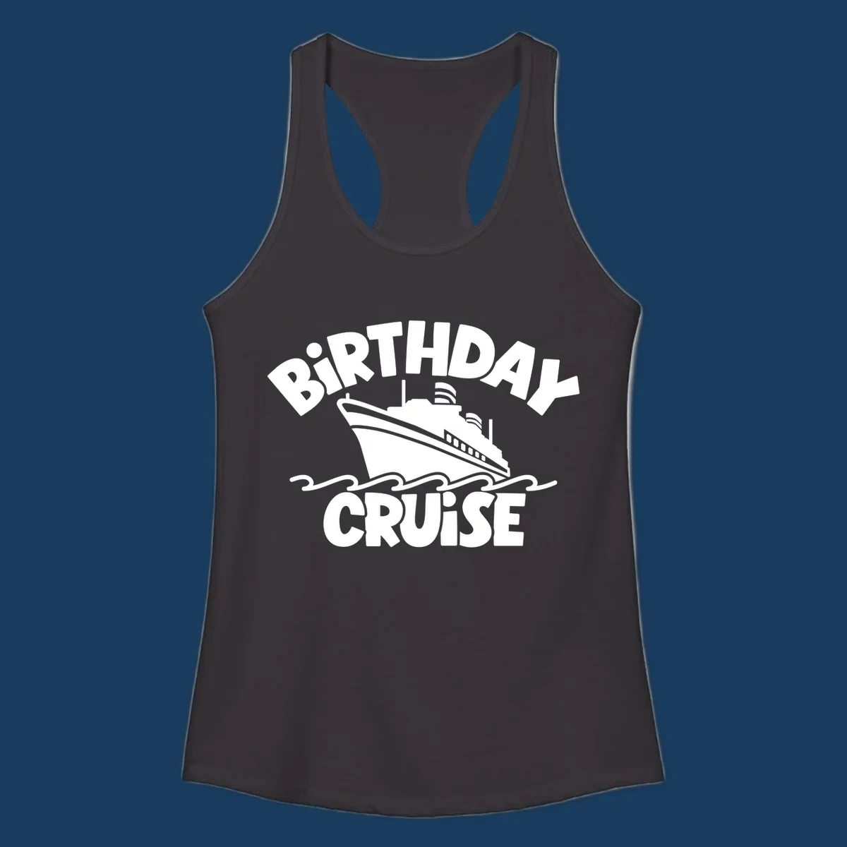 Birthday cruise ship design with text and waves