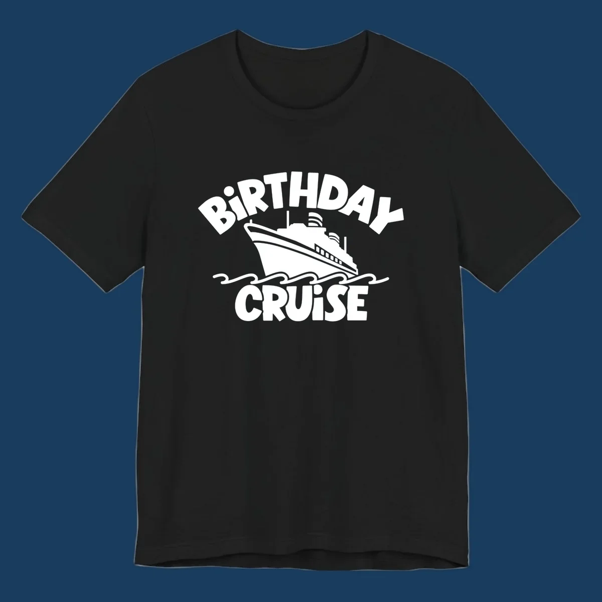 Birthday cruise ship design with text and waves