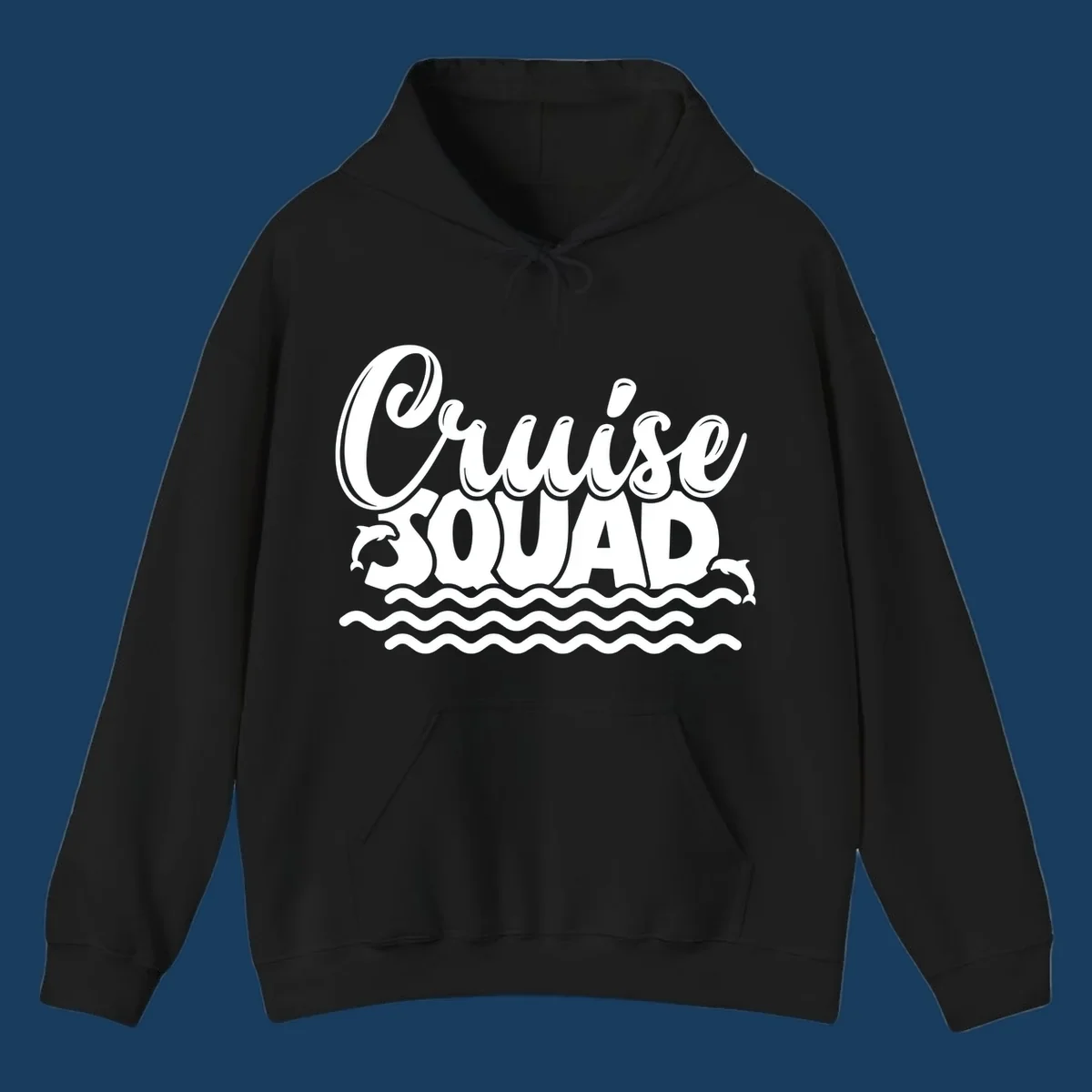 Cruise Squad graphic with dolphins and waves, perfect for a fun group cruise.