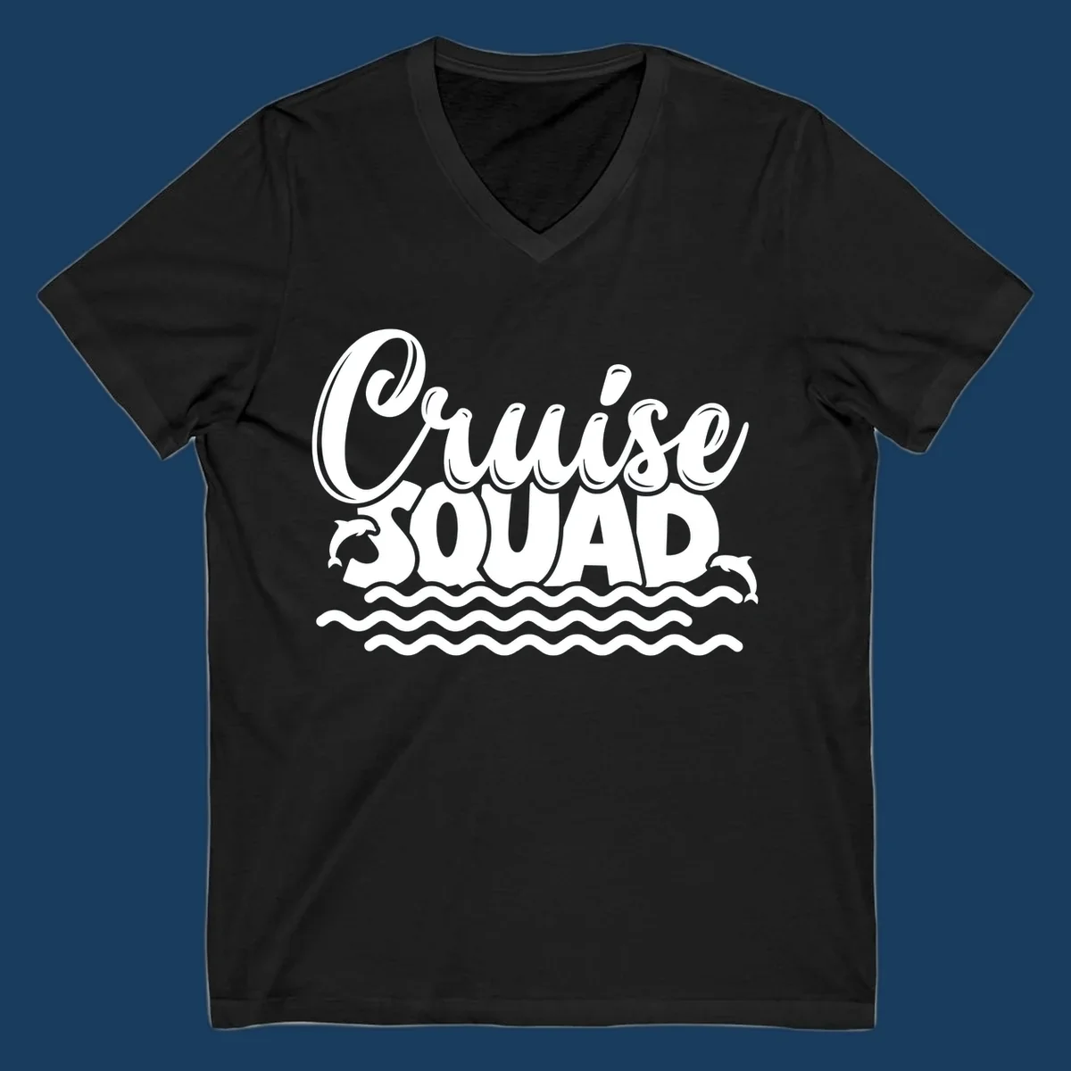 Cruise Squad graphic with dolphins and waves, perfect for a fun group cruise.
