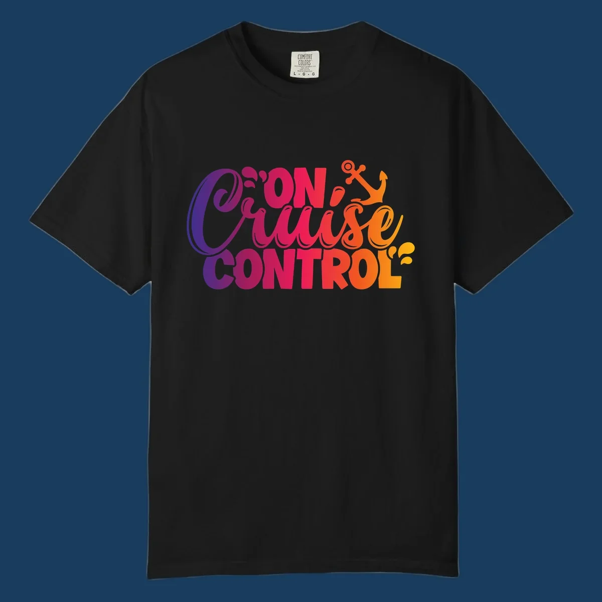 On Cruise Control funny vacation design with anchor and water splashes.