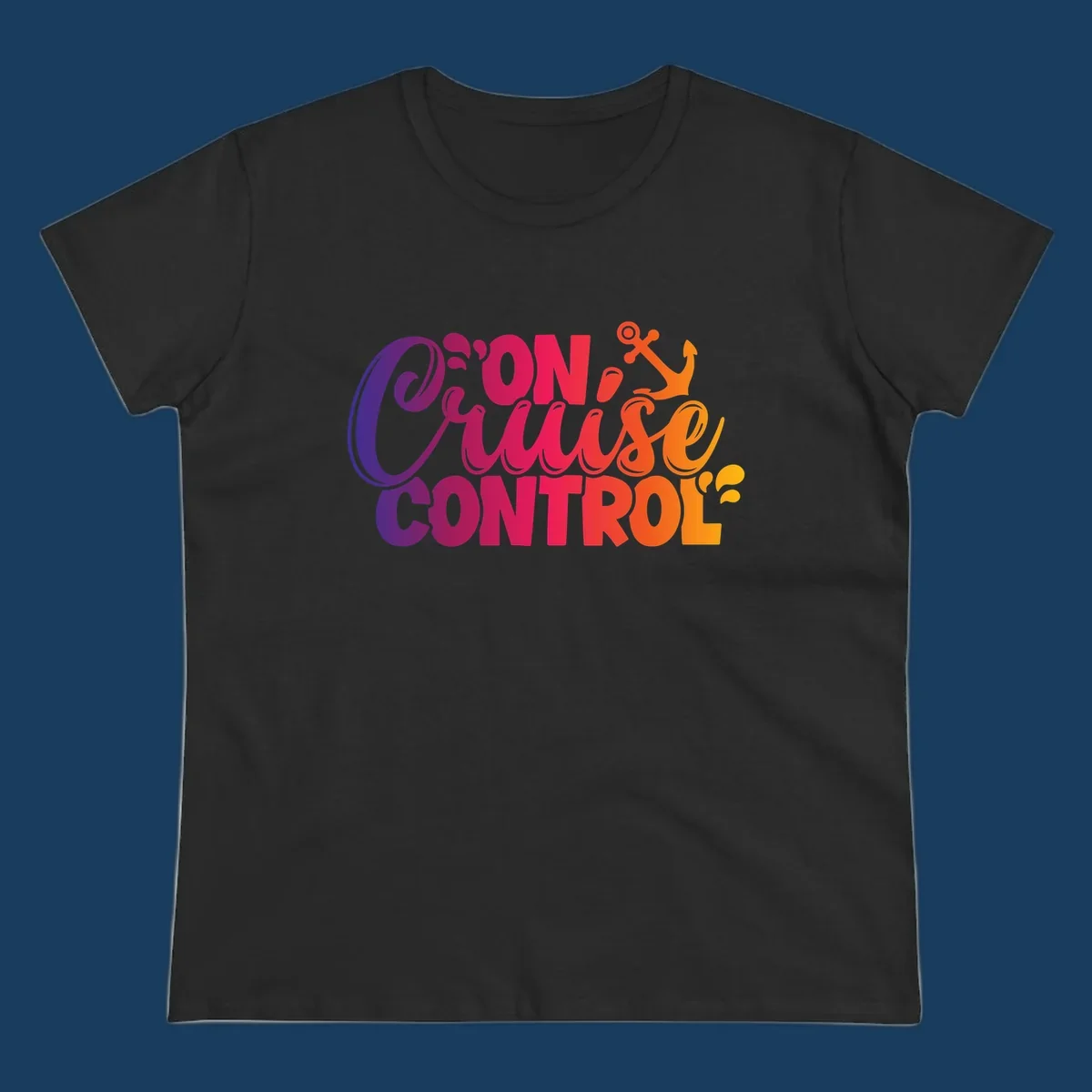 On Cruise Control funny vacation design with anchor and water splashes.