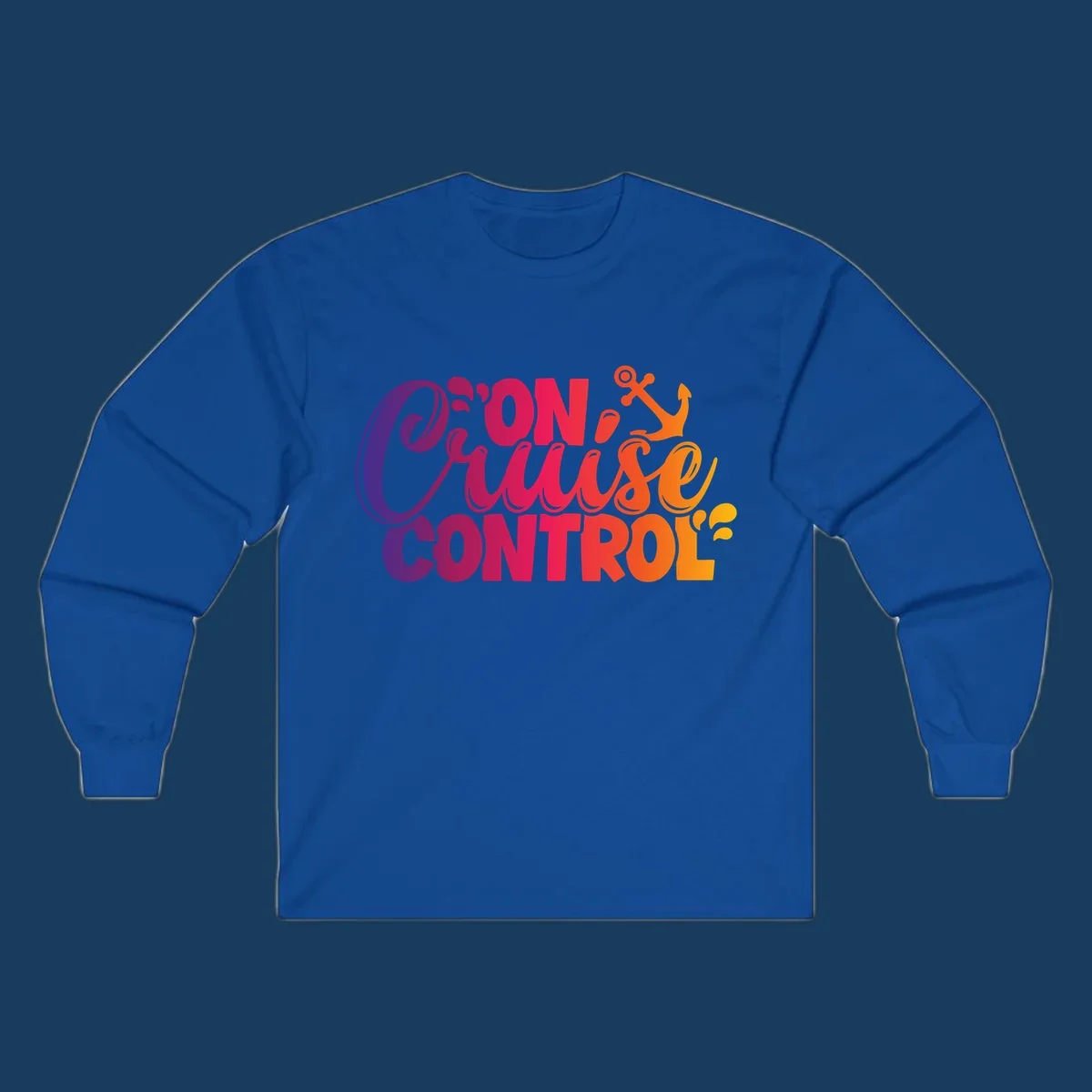 On Cruise Control funny vacation design with anchor and water splashes.