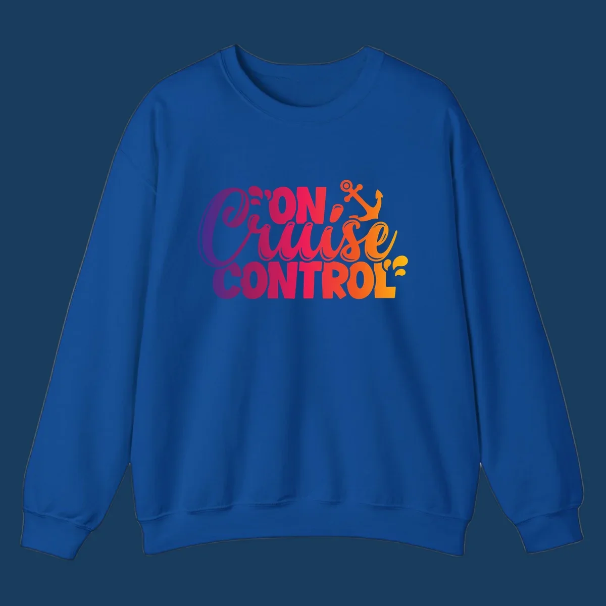 On Cruise Control funny vacation design with anchor and water splashes.