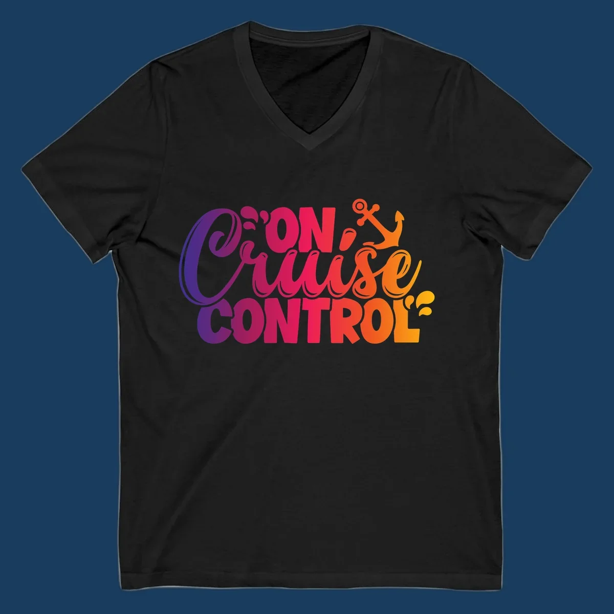 On Cruise Control funny vacation design with anchor and water splashes.
