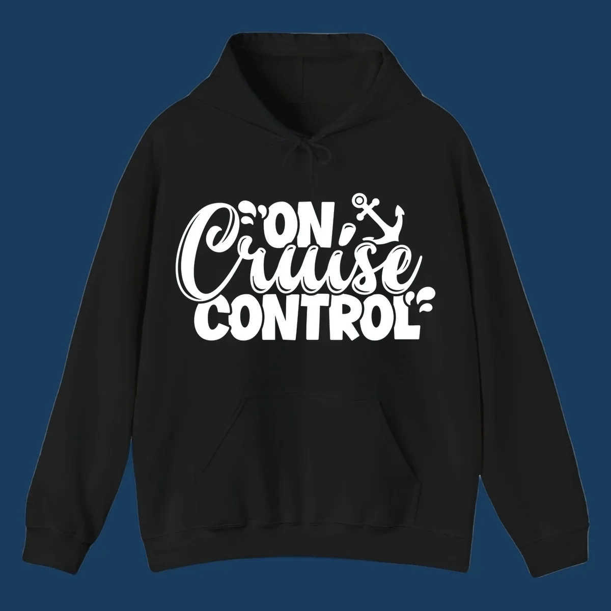 On Cruise Control funny vacation graphic with anchor and water splashes.