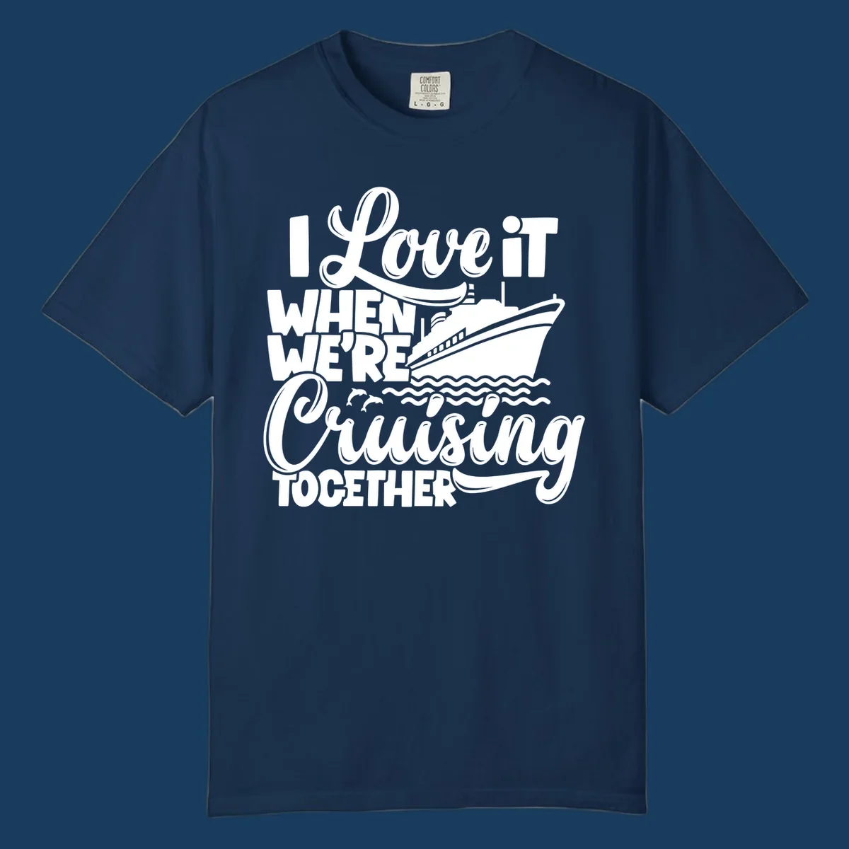 I love it when we're cruising together text with cruise ship and dolphins