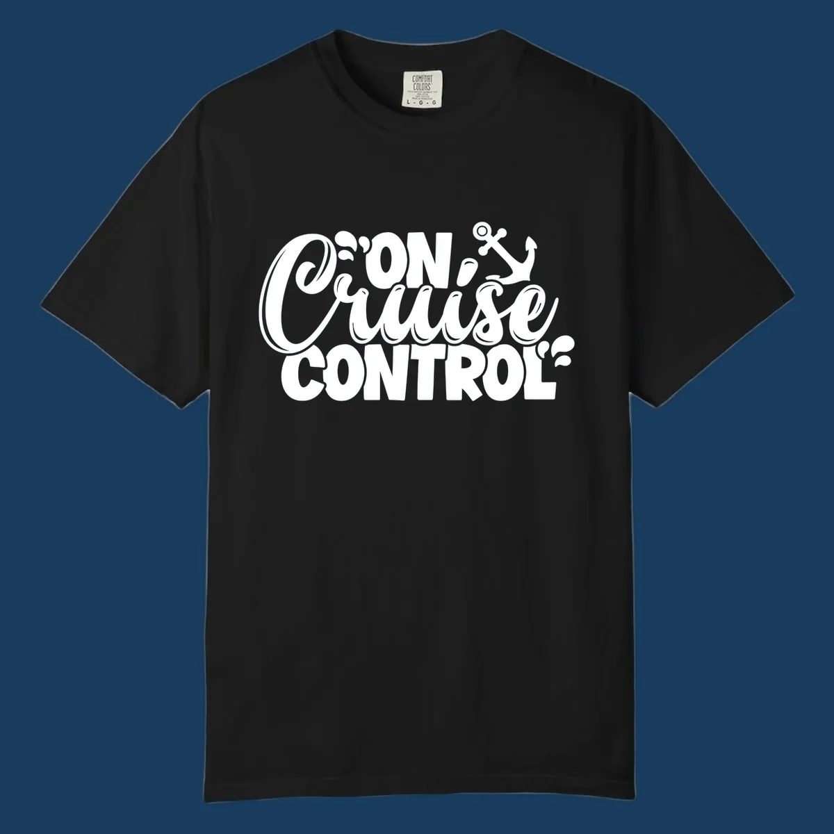 On Cruise Control typography design with anchor and water splashes.