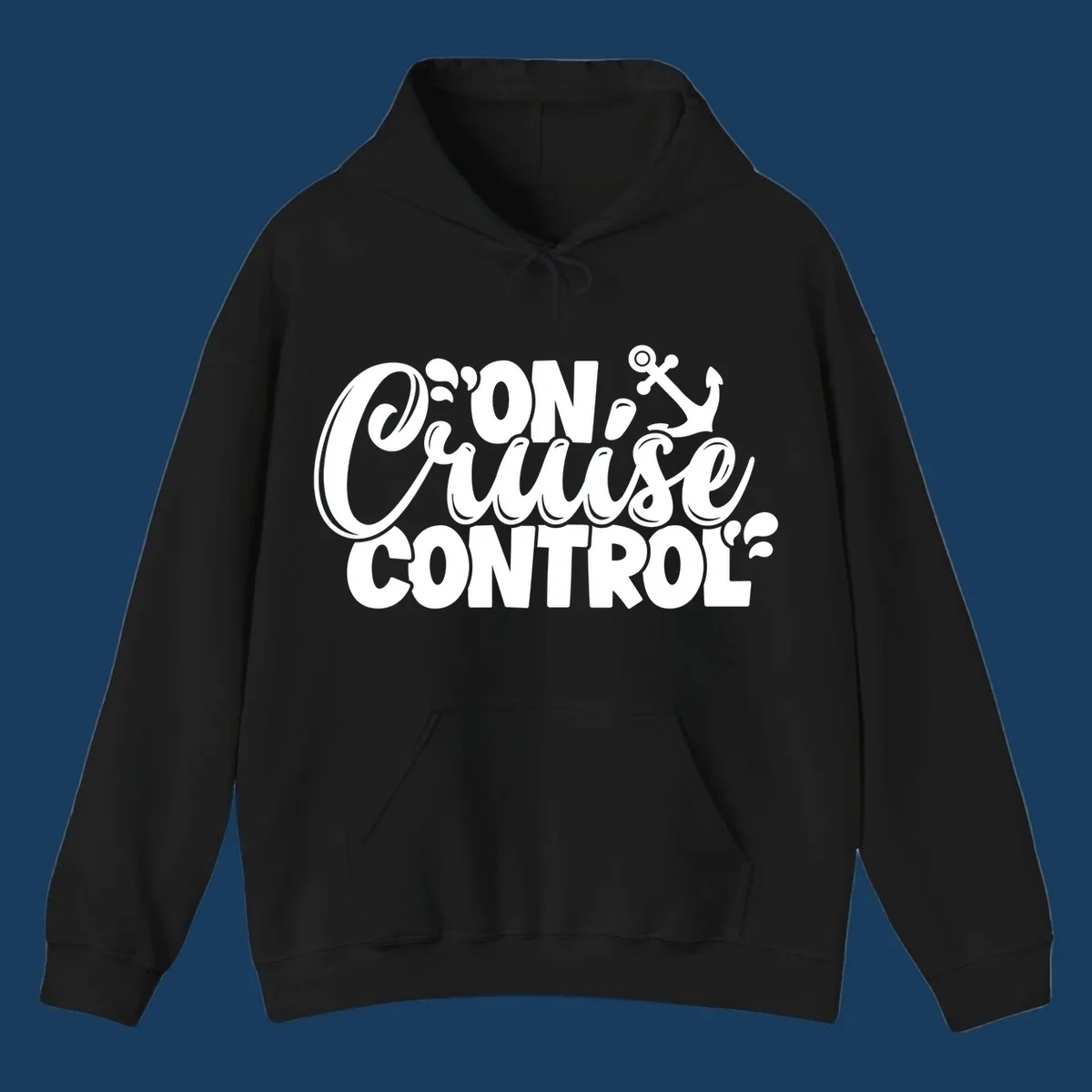On Cruise Control typography design with anchor and water splashes.