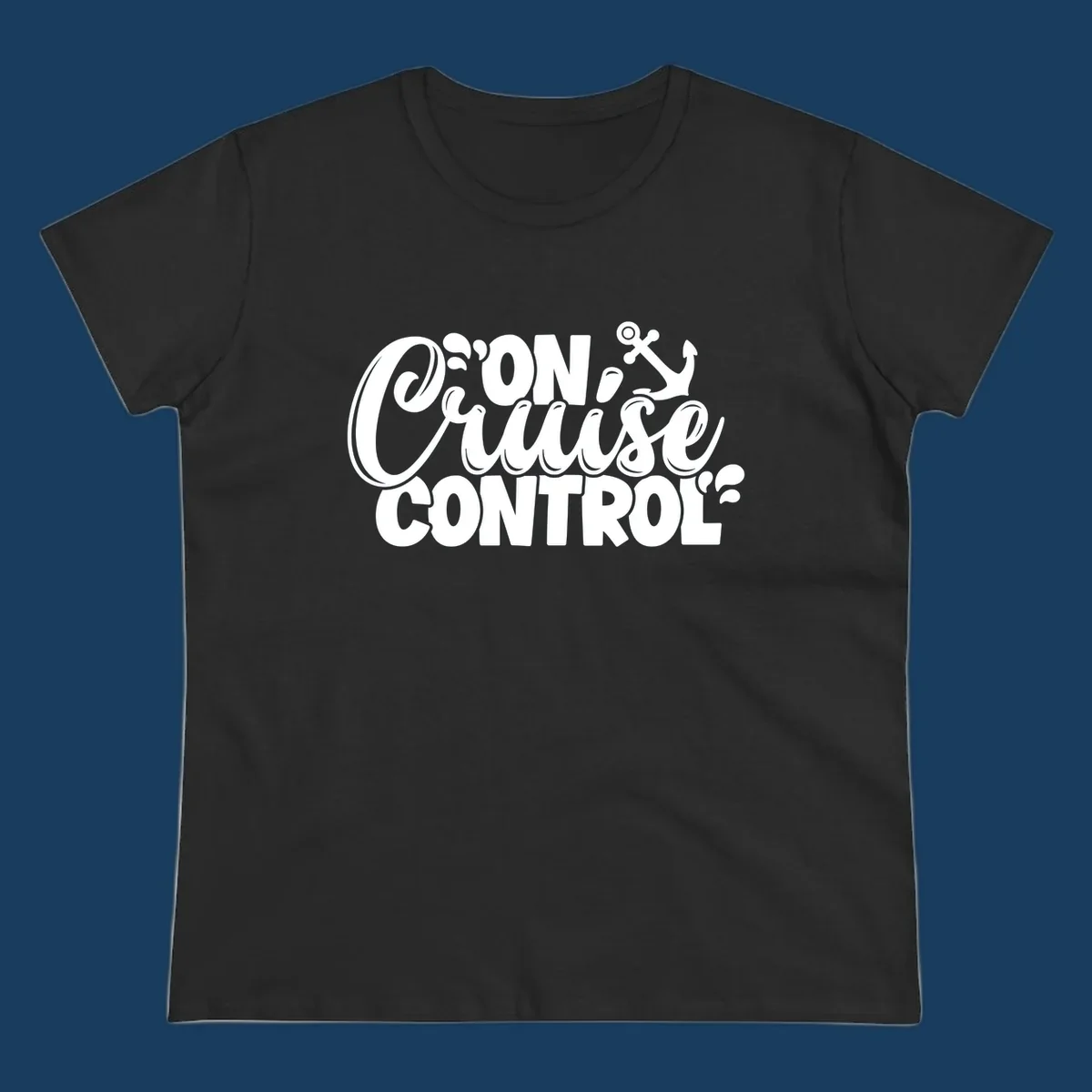 On Cruise Control typography design with anchor and water splashes.