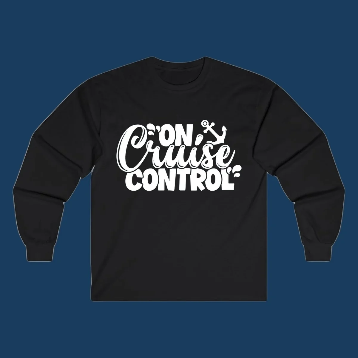 On Cruise Control typography design with anchor and water splashes.