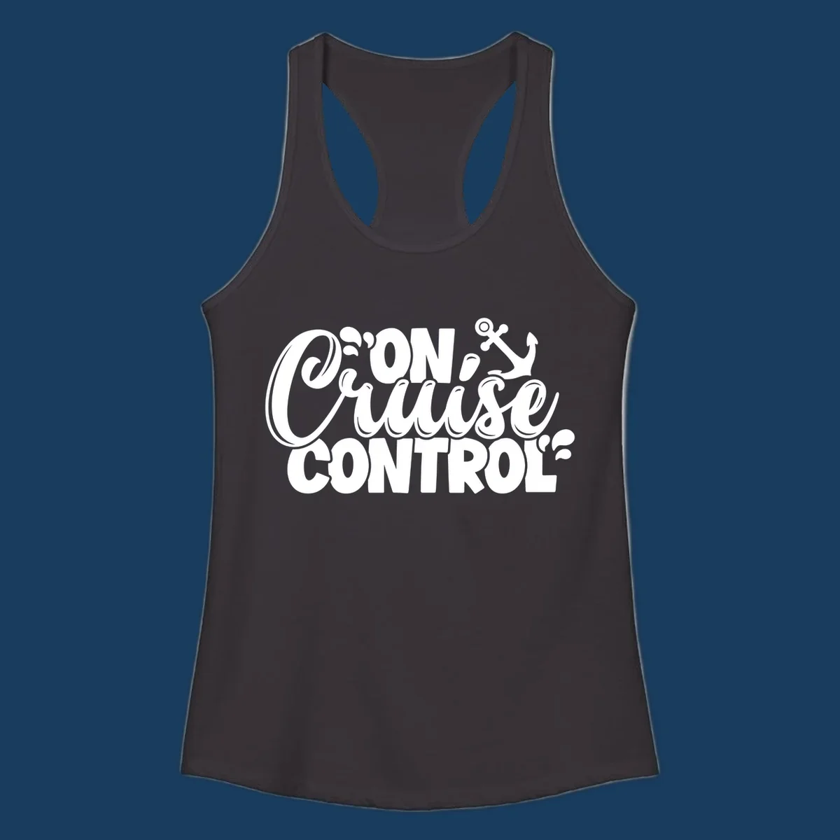 On Cruise Control typography design with anchor and water splashes.