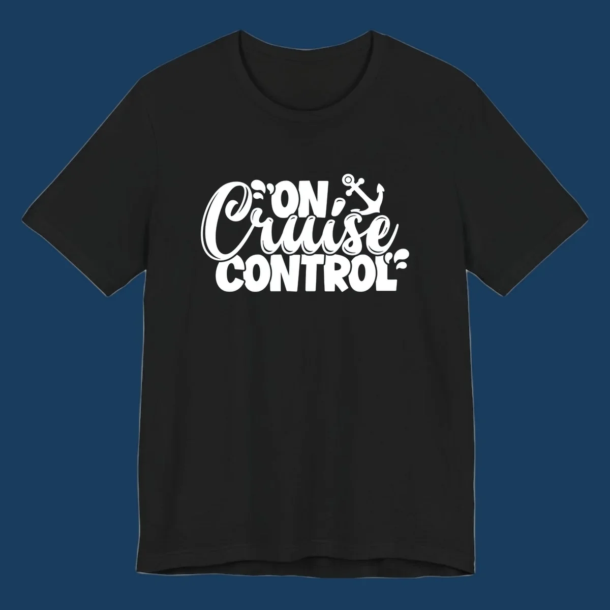 On Cruise Control typography design with anchor and water splashes.