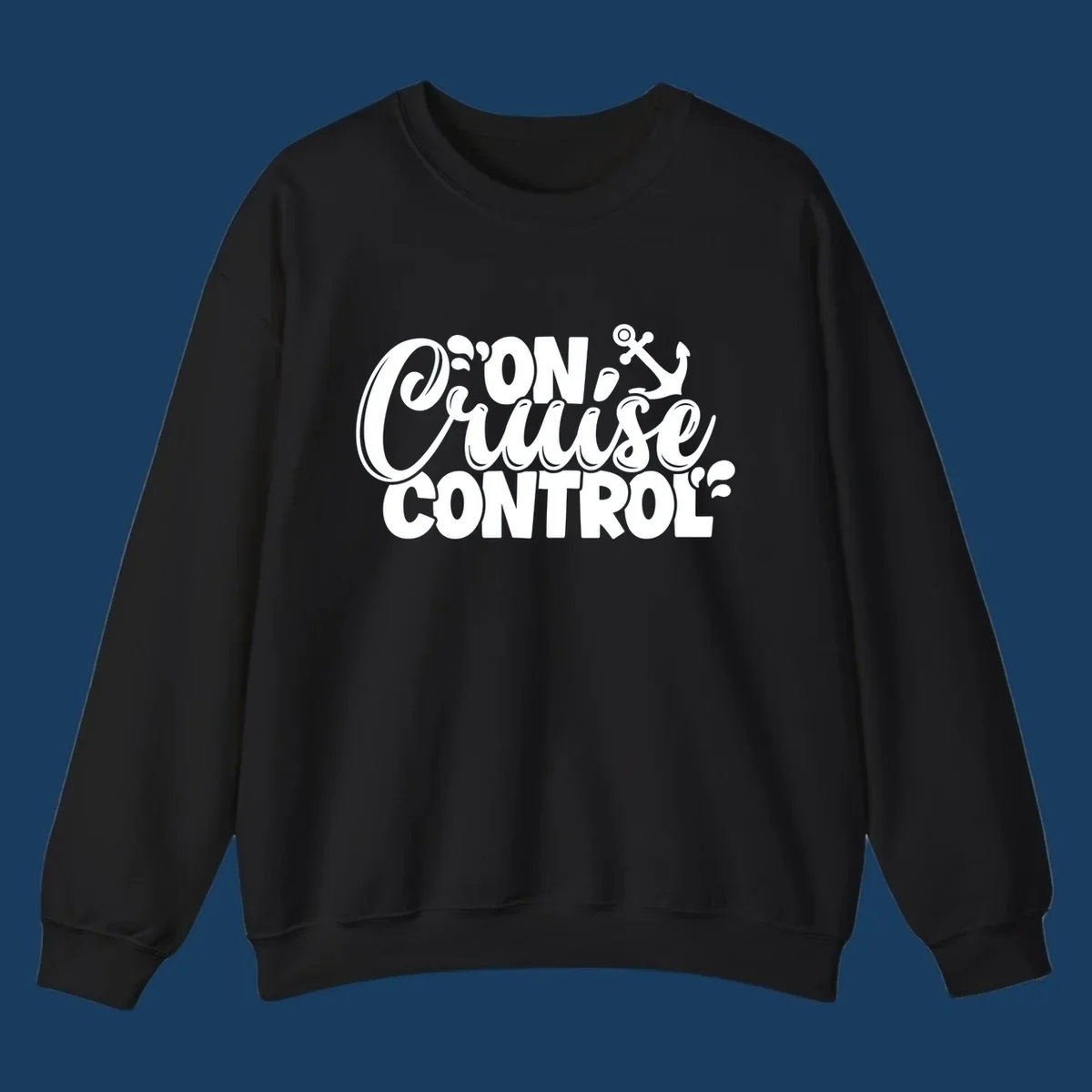 On Cruise Control typography design with anchor and water splashes.