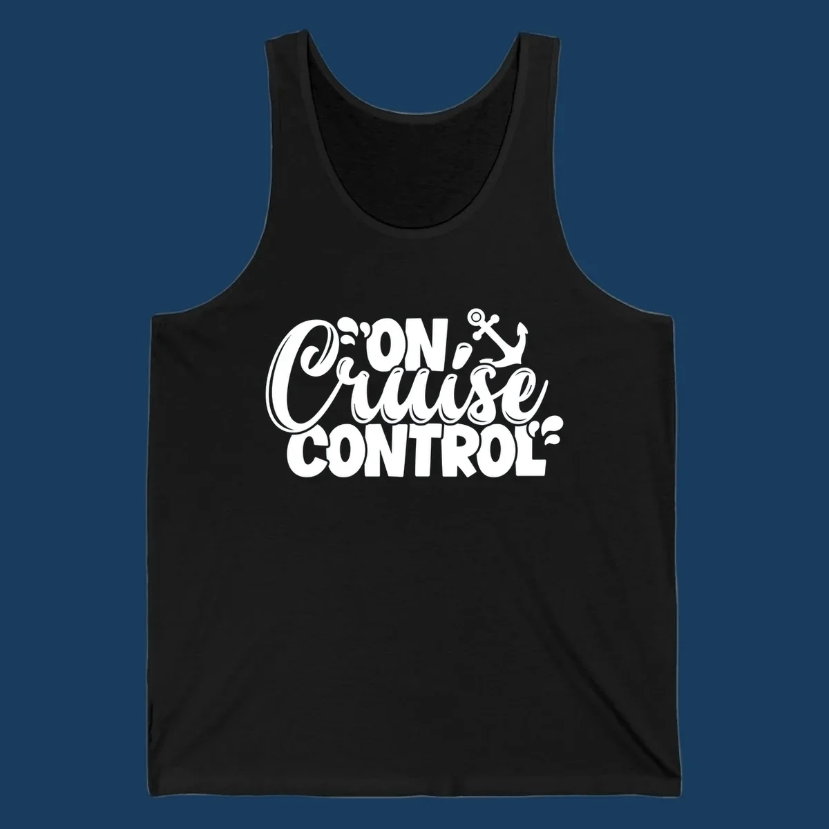On Cruise Control typography design with anchor and water splashes.