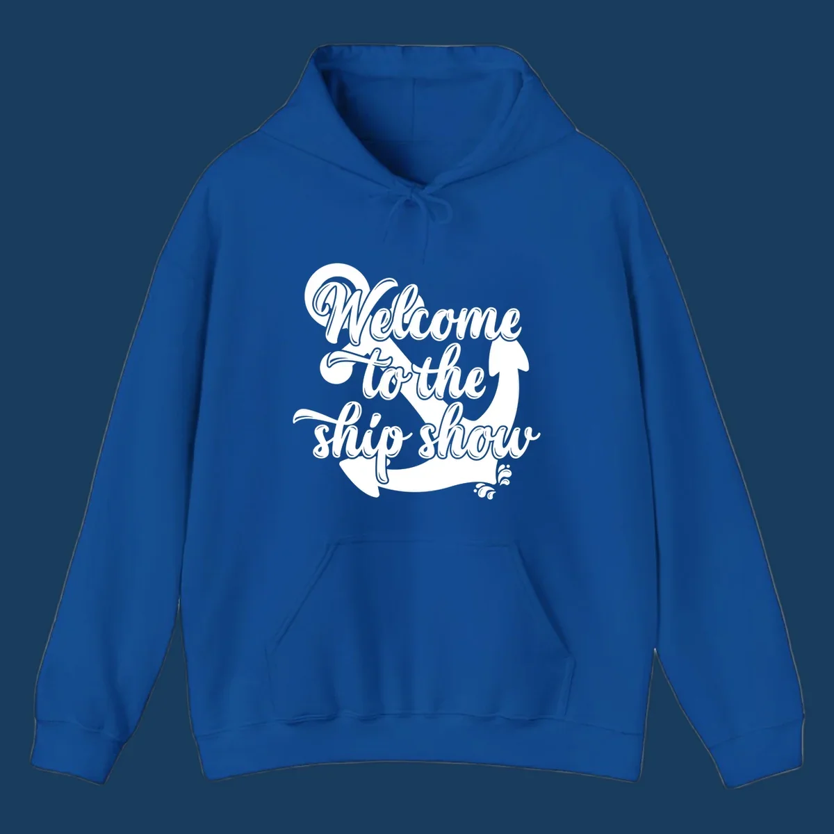 Welcome to the ship show text with anchor graphic for cruise apparel.