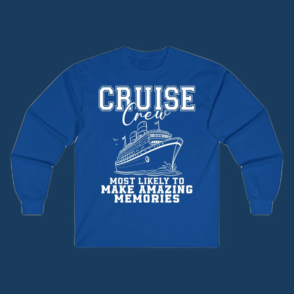 Cruise crew making amazing memories text and illustration of a cruise ship.