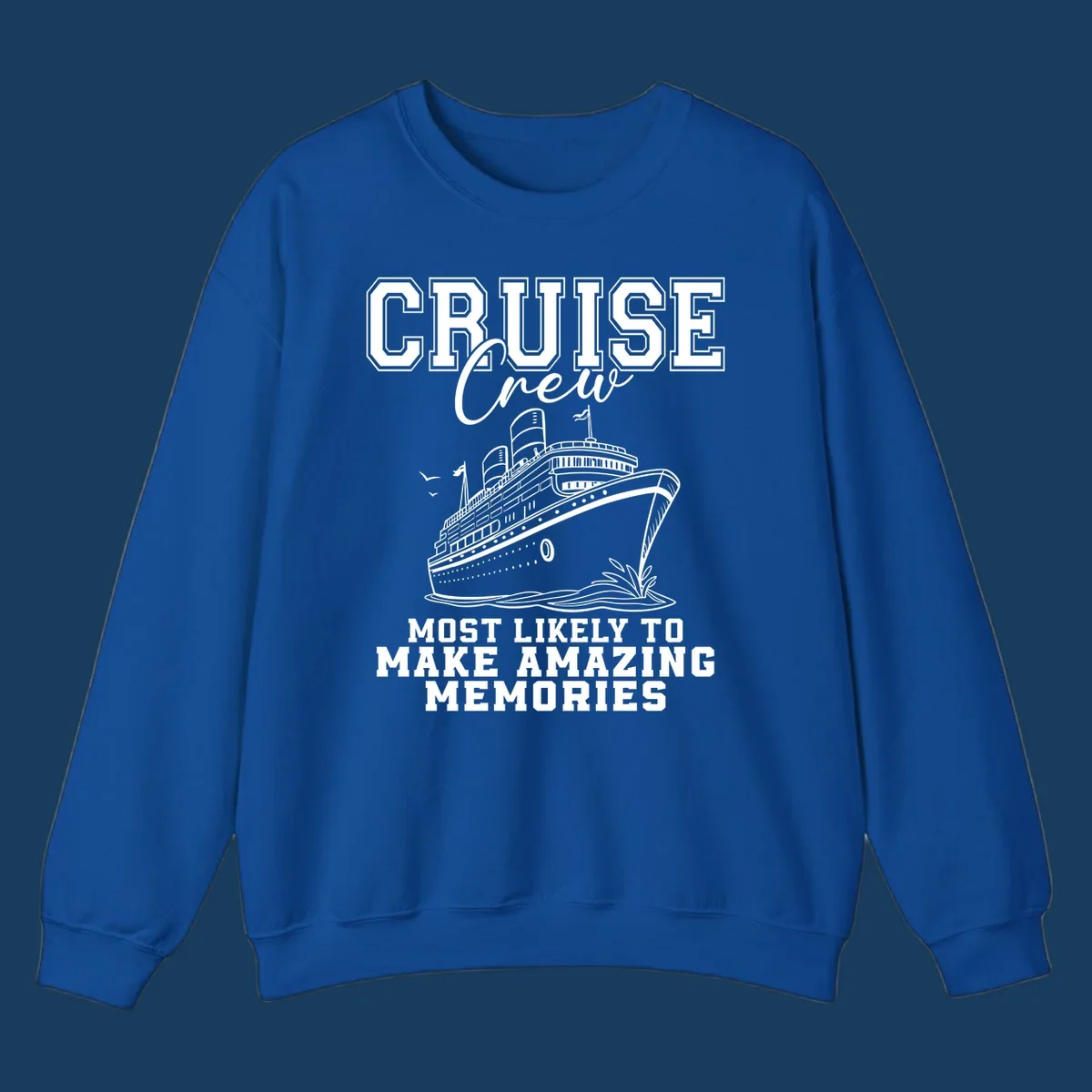 Cruise crew making amazing memories text and illustration of a cruise ship.
