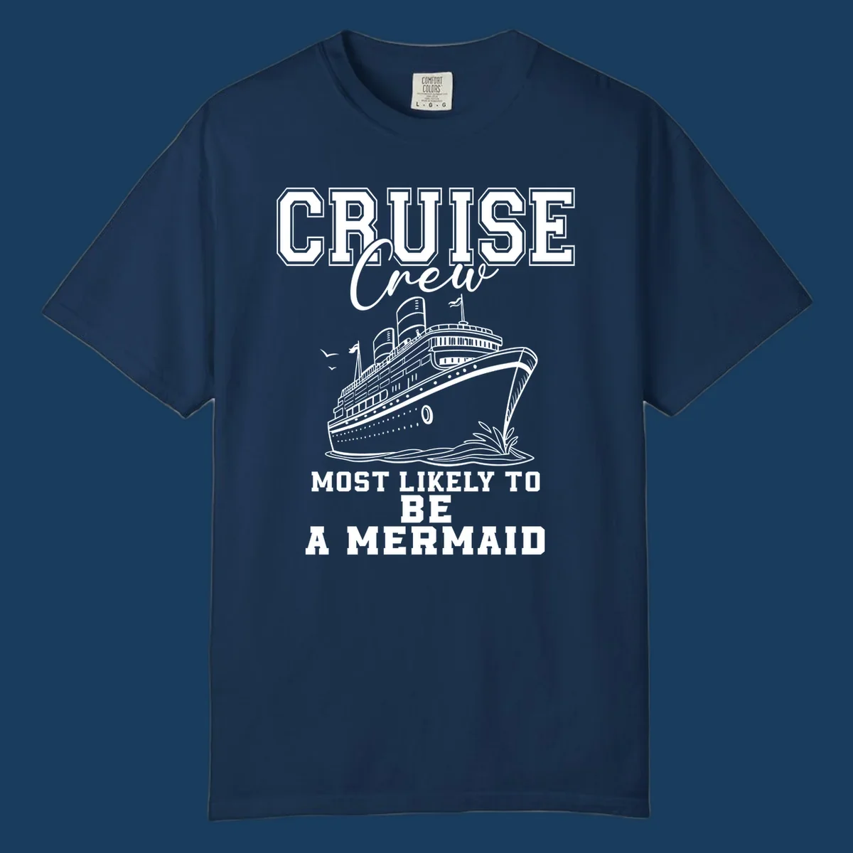 Cruise crew most likely to be a mermaid with ship illustration