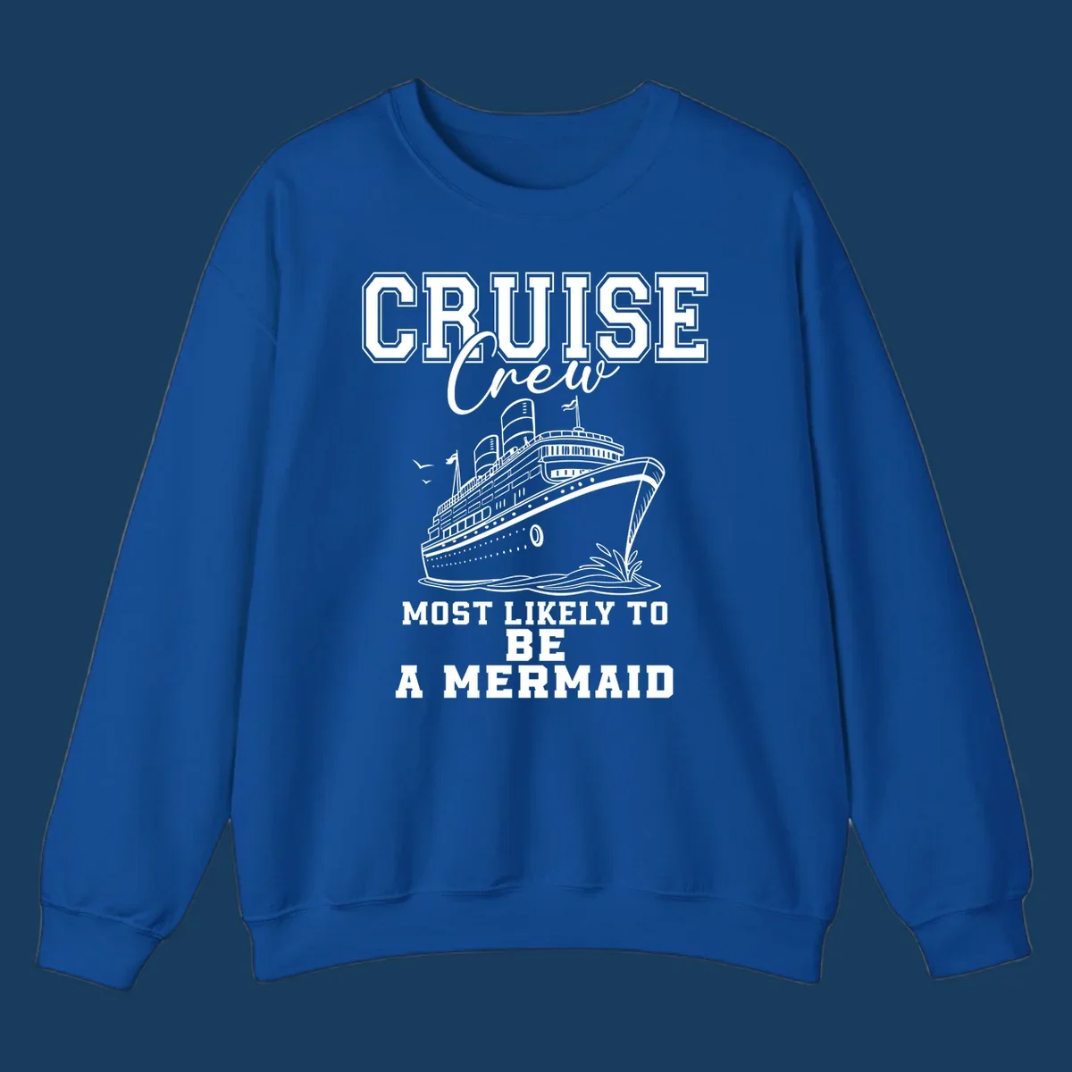 Cruise crew most likely to be a mermaid with ship illustration
