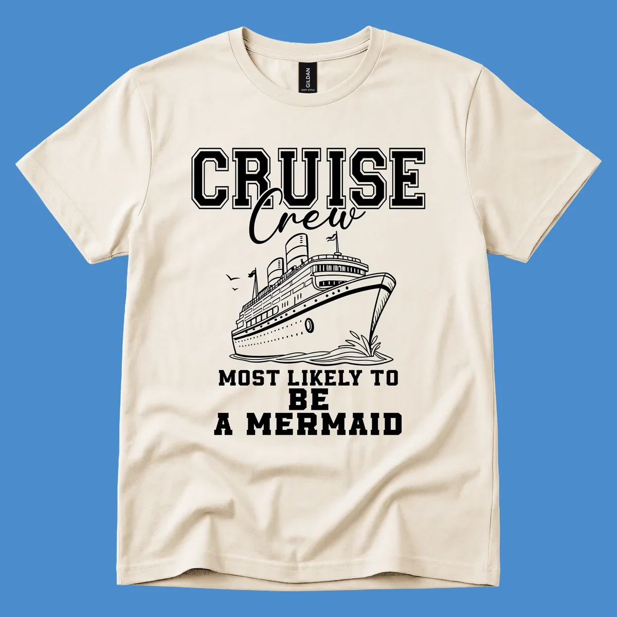 Cruise crew most likely to be a mermaid with ship illustration