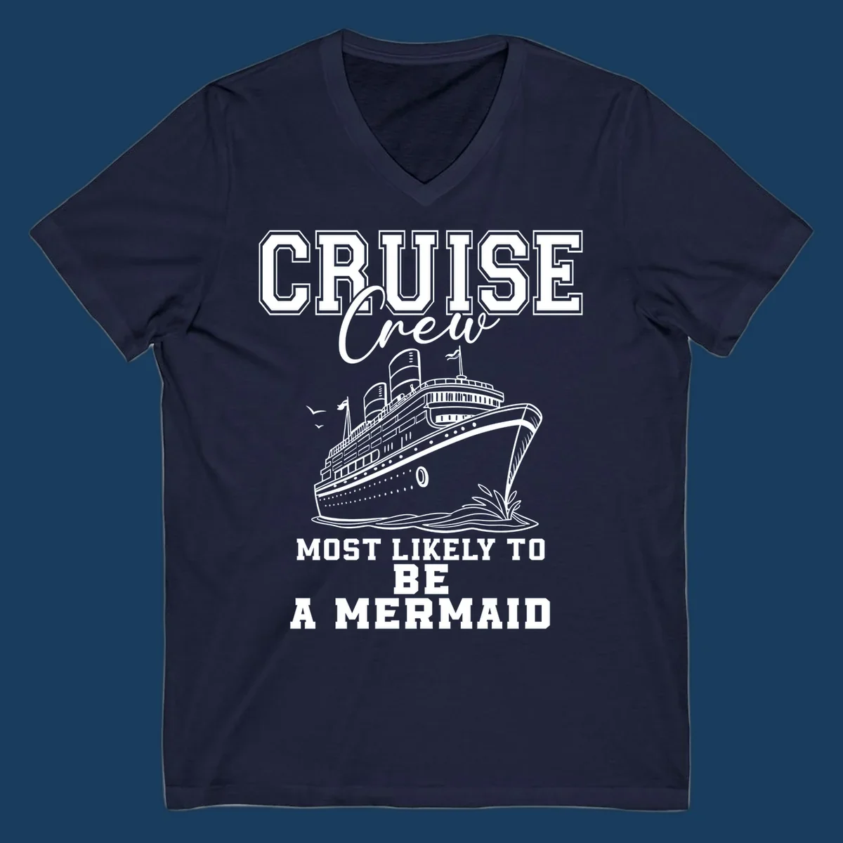 Cruise crew most likely to be a mermaid with ship illustration