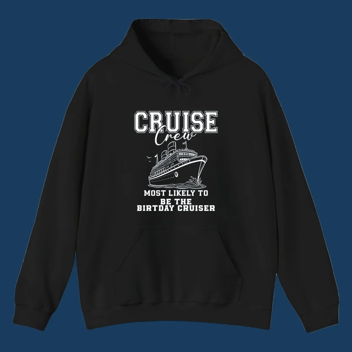 Cruise crew birthday cruiser text and illustration. Funny cruise vacation shirt.