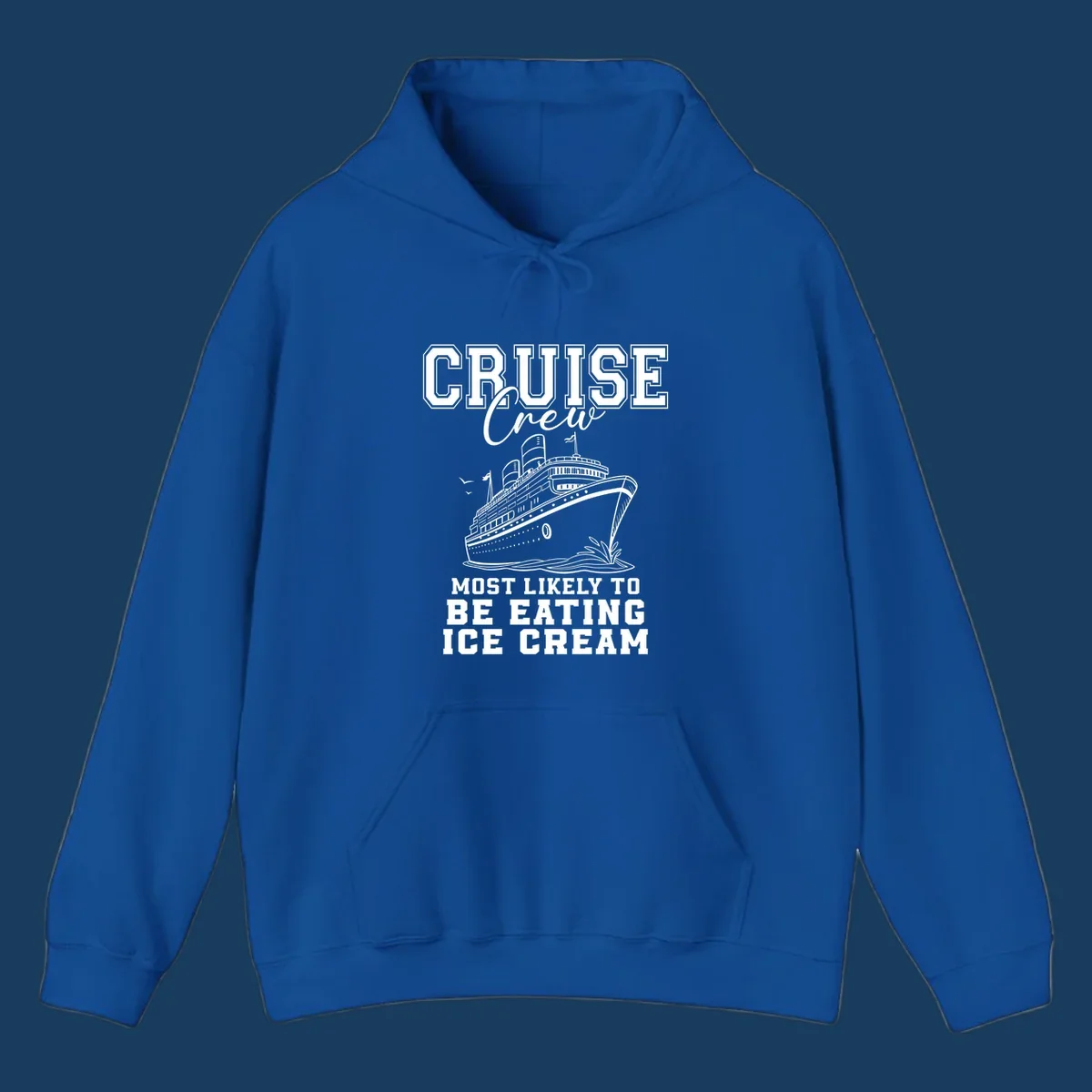 Cruise crew eating ice cream design with a cruise ship illustration.
