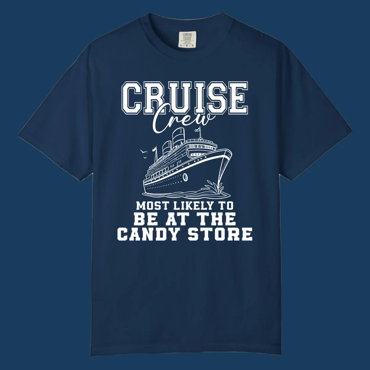 Cruise crew most likely to be at the candy store funny cruise ship illustration