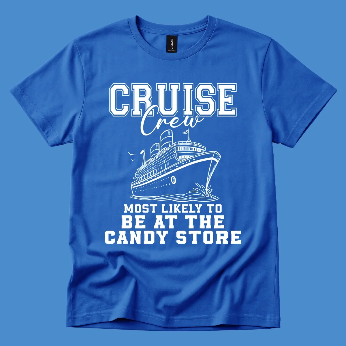 Cruise crew most likely to be at the candy store funny cruise ship illustration