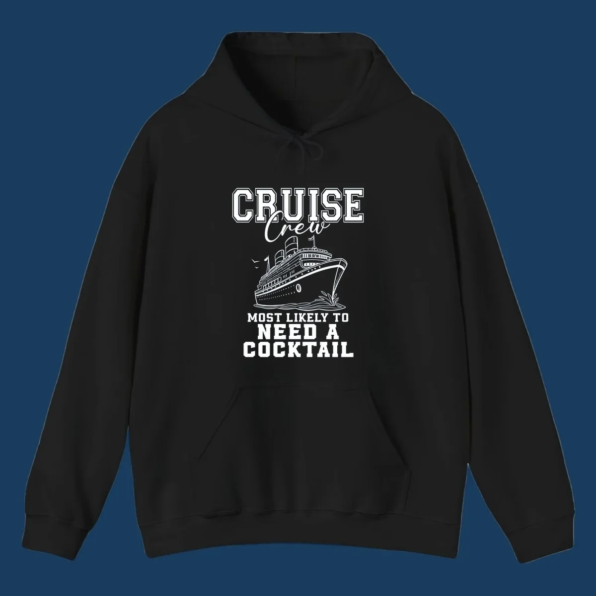 Cruise crew most likely to need a cocktail design with text and cruise ship illustration.