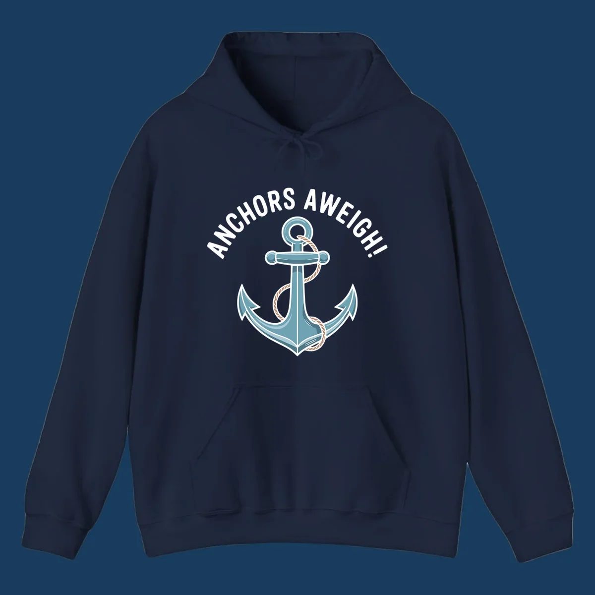 Anchors aweigh cruise design with anchor and rope graphic and text.