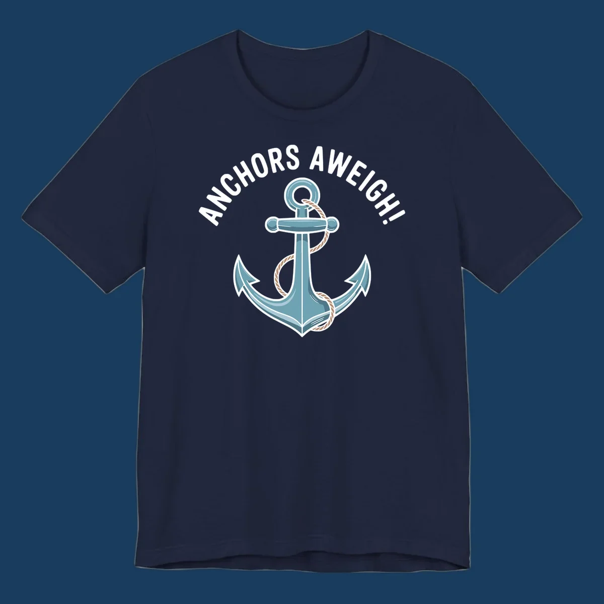 Anchors aweigh cruise design with anchor and rope graphic and text.